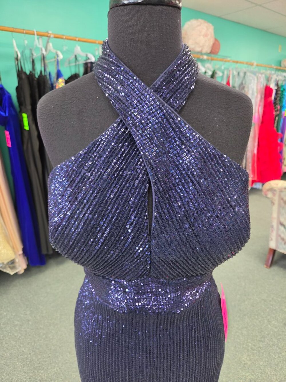 Homecoming Short Dress Private Label Maura Size 8 Navy Blue Sequin Formal - Picture 2 of 7